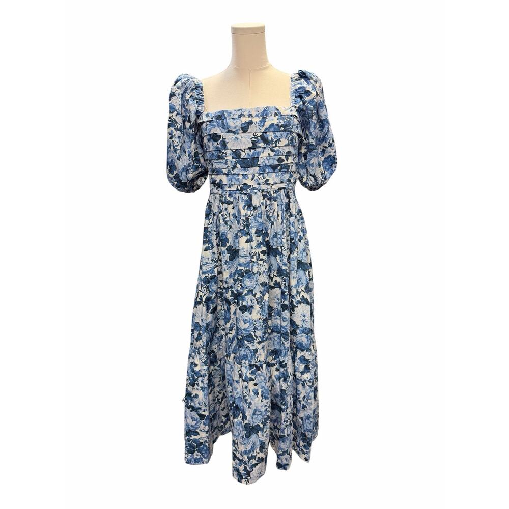 Abercrombie & Fitch Emerson Poplin Puff Sleeve Midi Dress – Blue White Floral - Picture 7 of 9